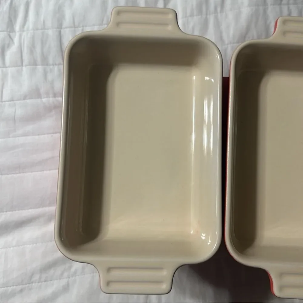LE CREUSET Red Ivory Stoneware 7 inch Square Baking Dish Pan Set of 2